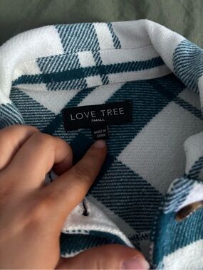 Love Tree Teal and White Zip-Up Plaid Sweater